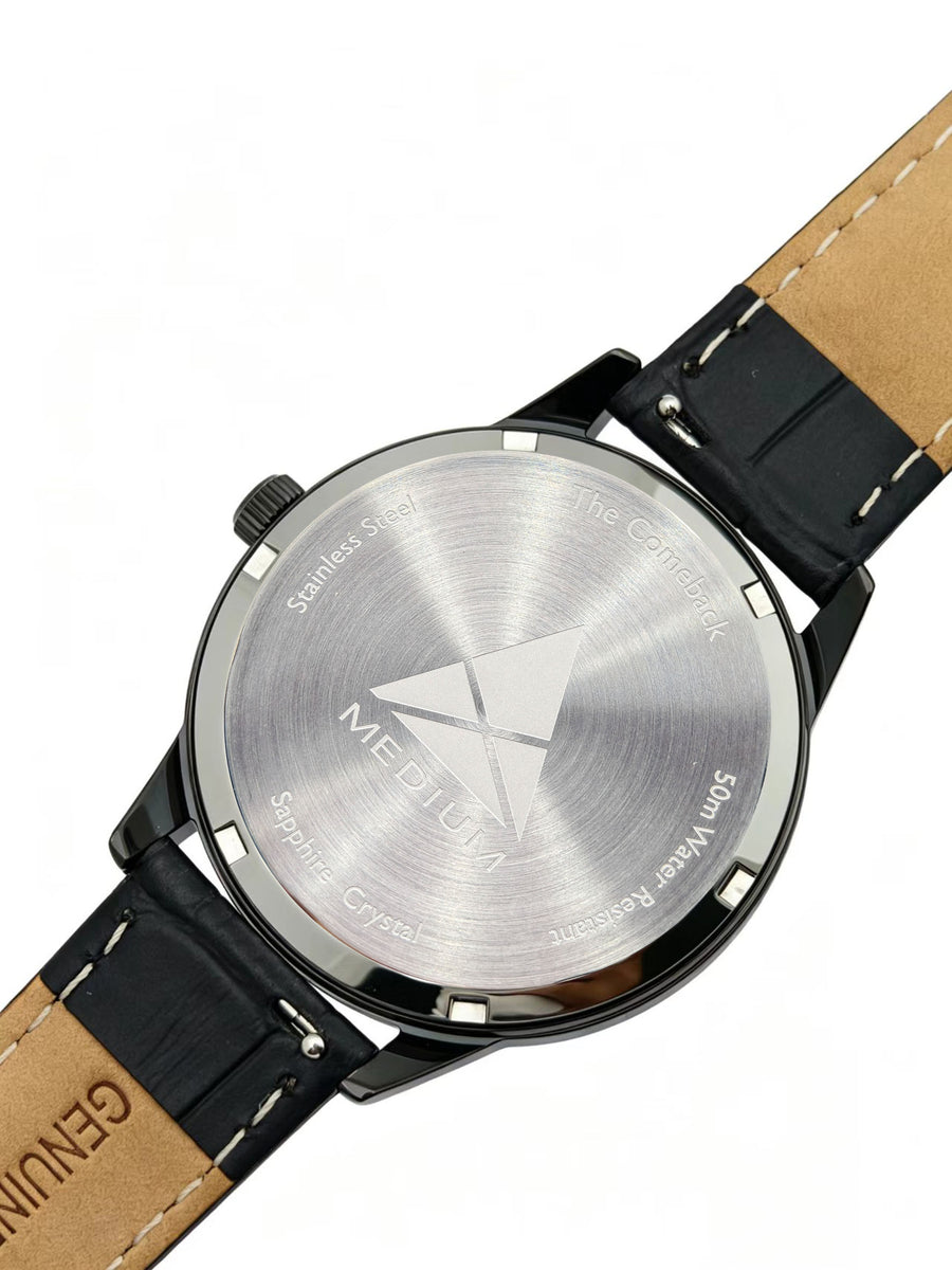 The Comeback Women’s Leather Watch — All Black — caseback