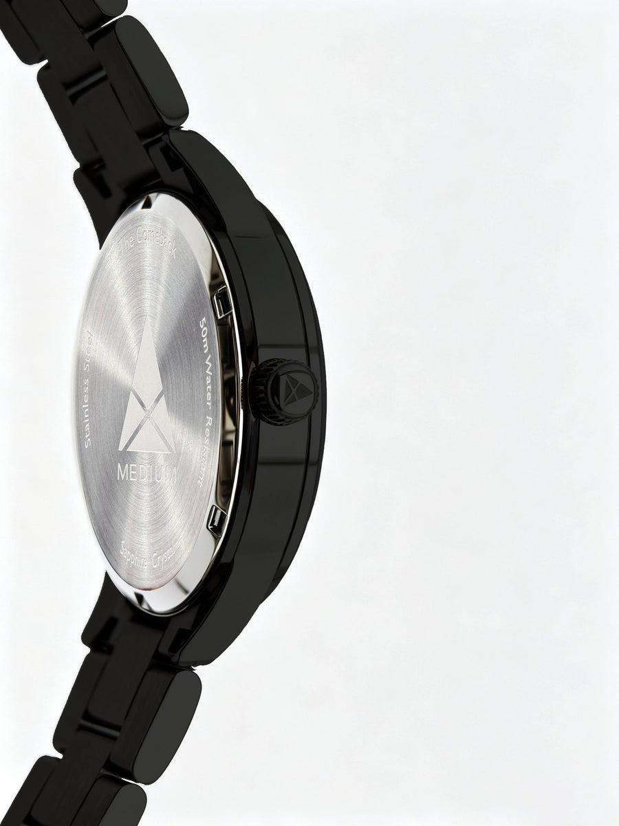 The Comeback Women’s Steel Watch — All Black — side view
