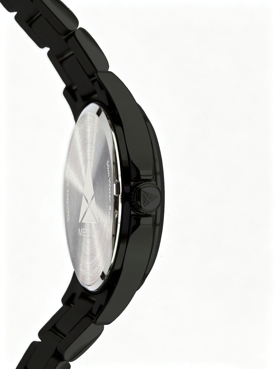 The Comeback Men’s Steel Watch — All Black — side view