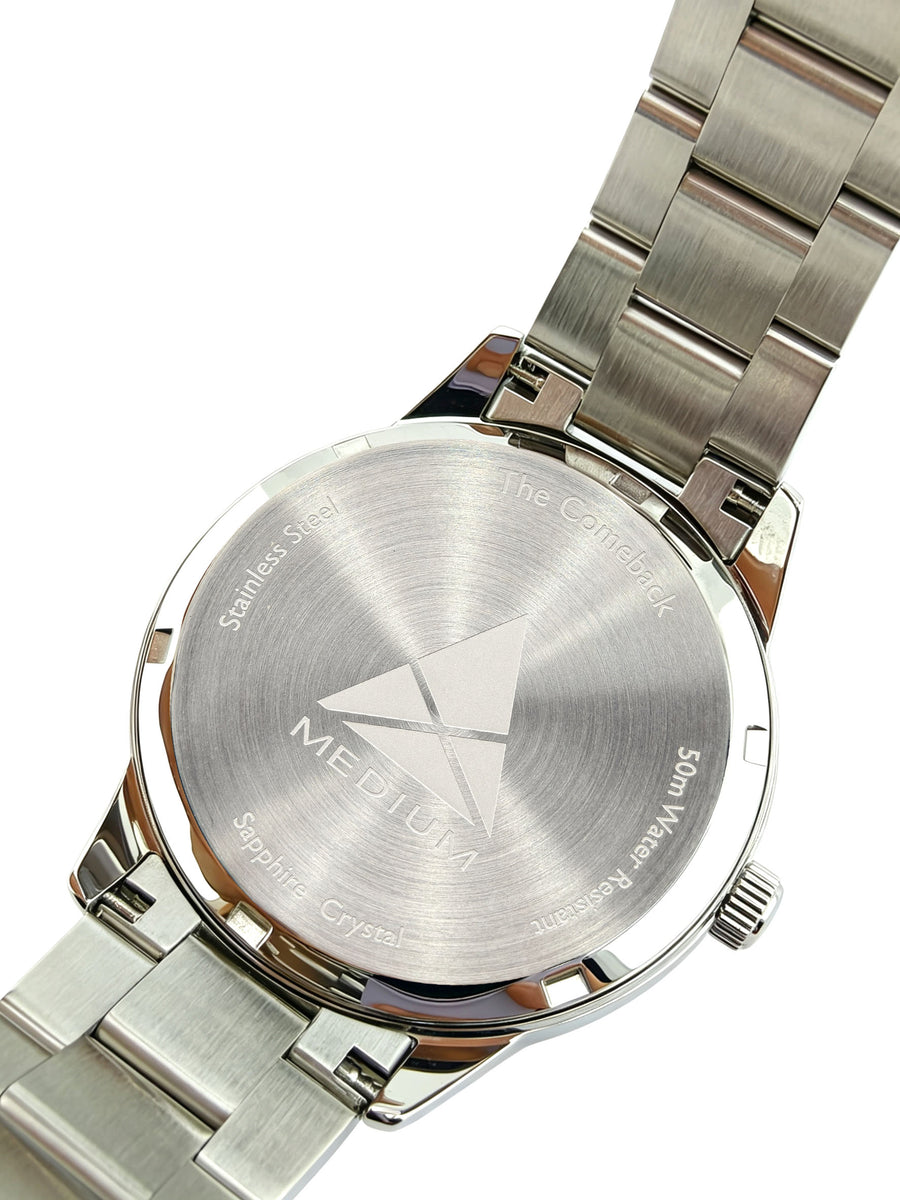 The Comeback Women’s Steel Watch — Silver — caseback