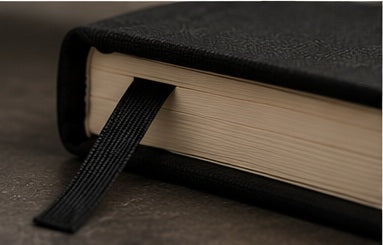 Black ribbon bookmark and sewn page edge