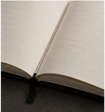 MEDIUM Journal open to lined pages with ribbon bookmark
