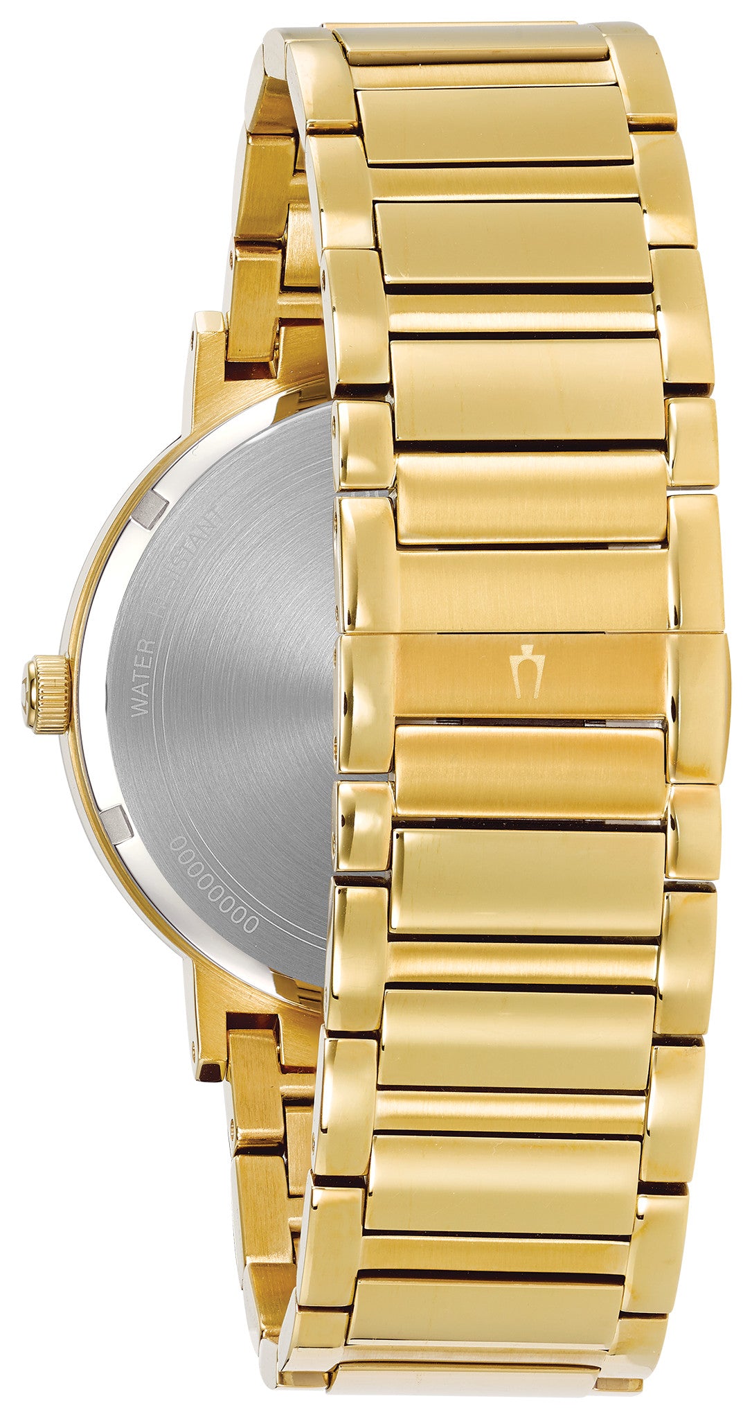 Bulova Futuro 97D116 · Gold-tone, black dial, diamonds — detail view — Bulova at MEDIUM