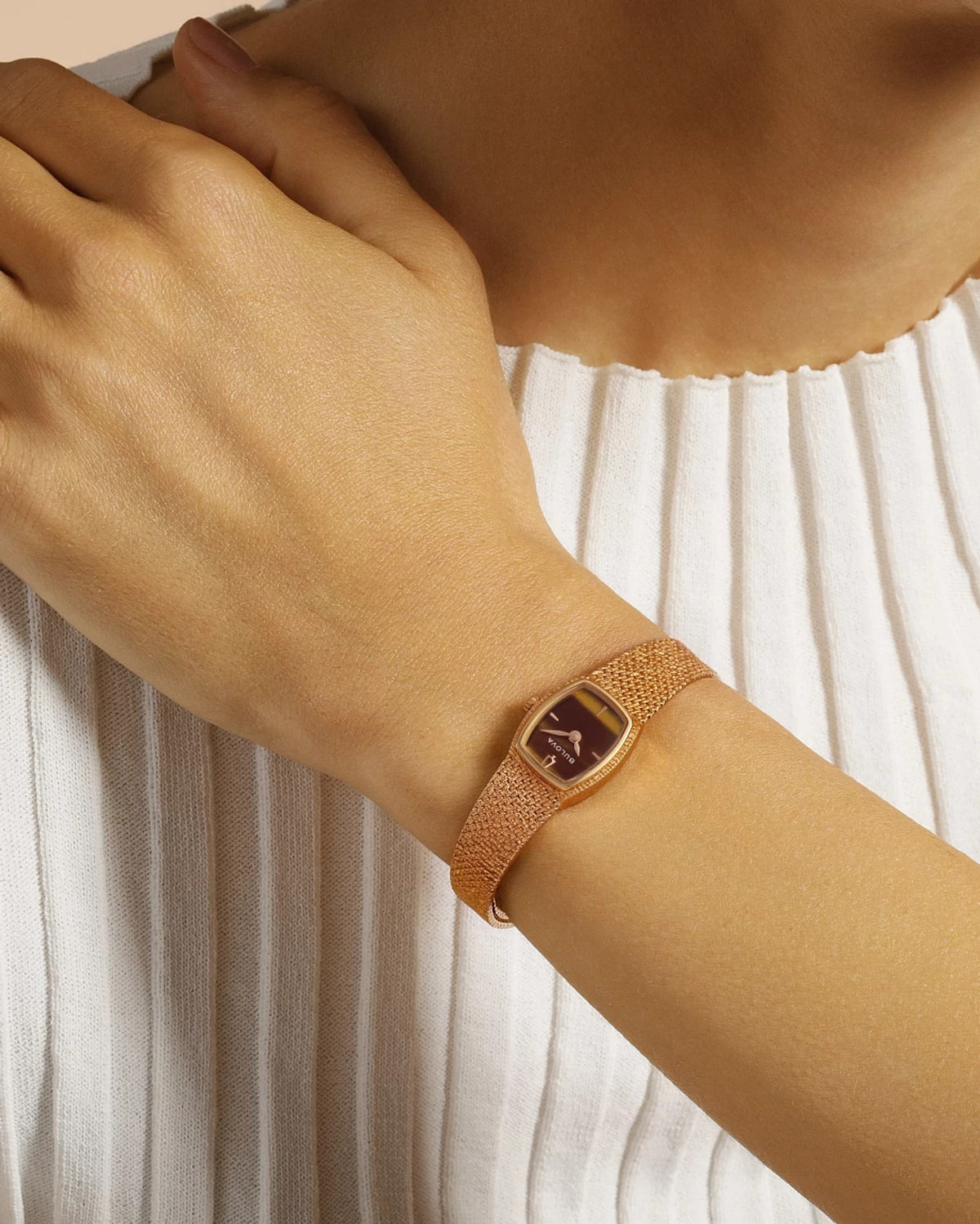 Bulova Goddess of Time 97L185 · Tiger's Eye — detail view — Bulova at MEDIUM