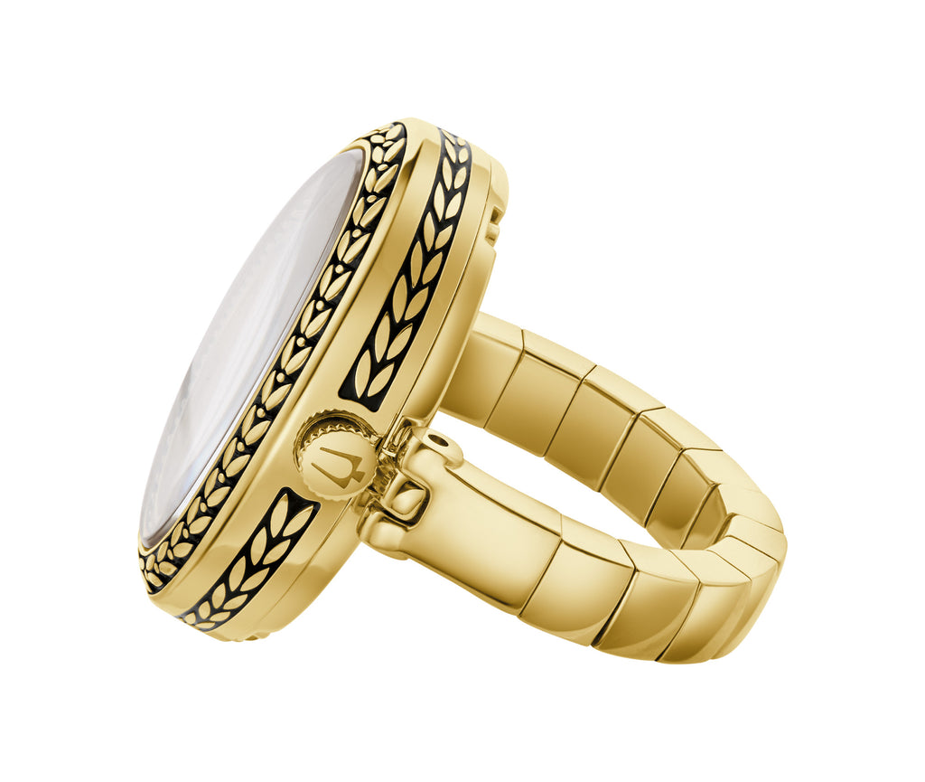 Bulova Art Deco (150th) 97L188 · Art Deco Ring Watch, ivory dial — detail view — Bulova at MEDIUM