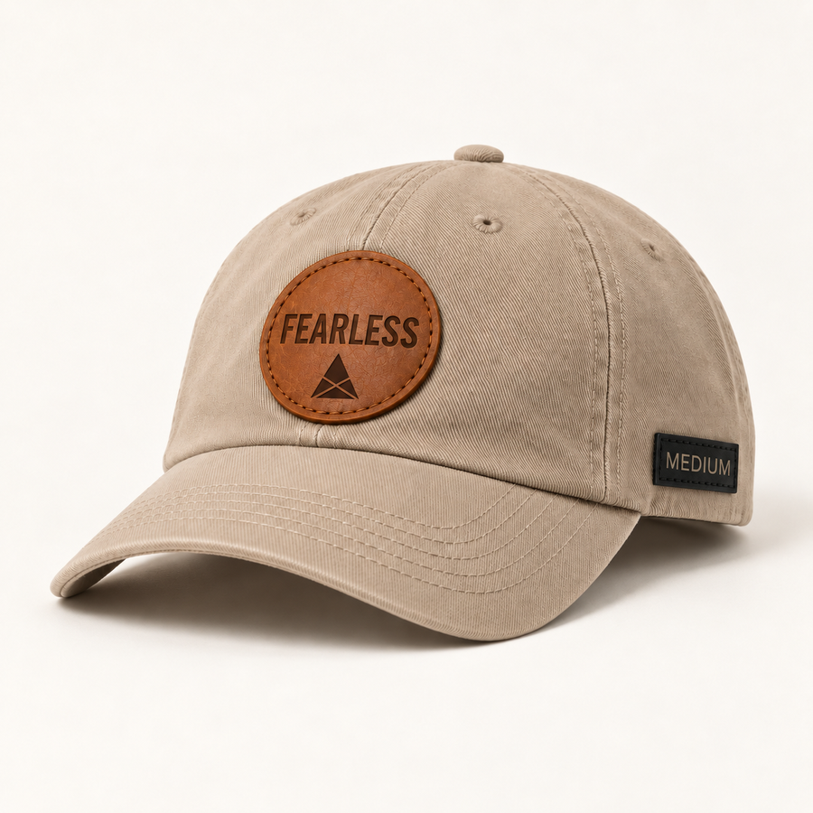 MEDIUM FEARLESS hat in Stone with leather front patch