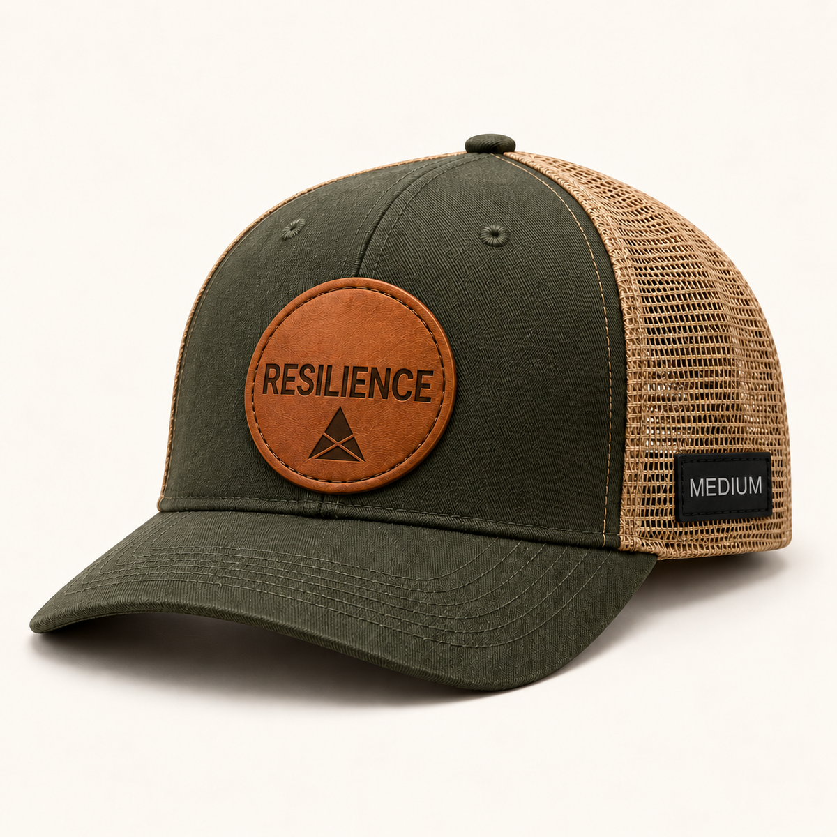 MEDIUM RESILIENCE hat in Olive / Khaki with leather front patch