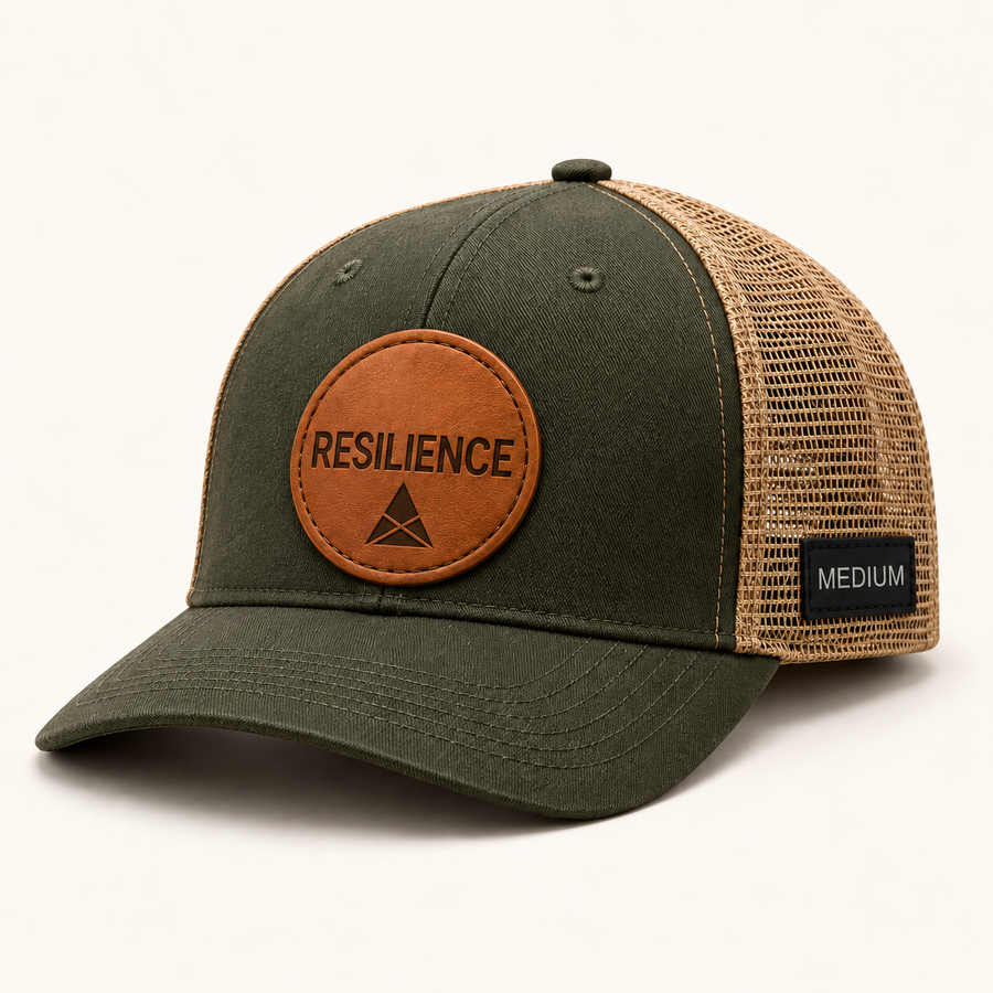 MEDIUM RESILIENCE hat in Olive / Khaki with leather front patch