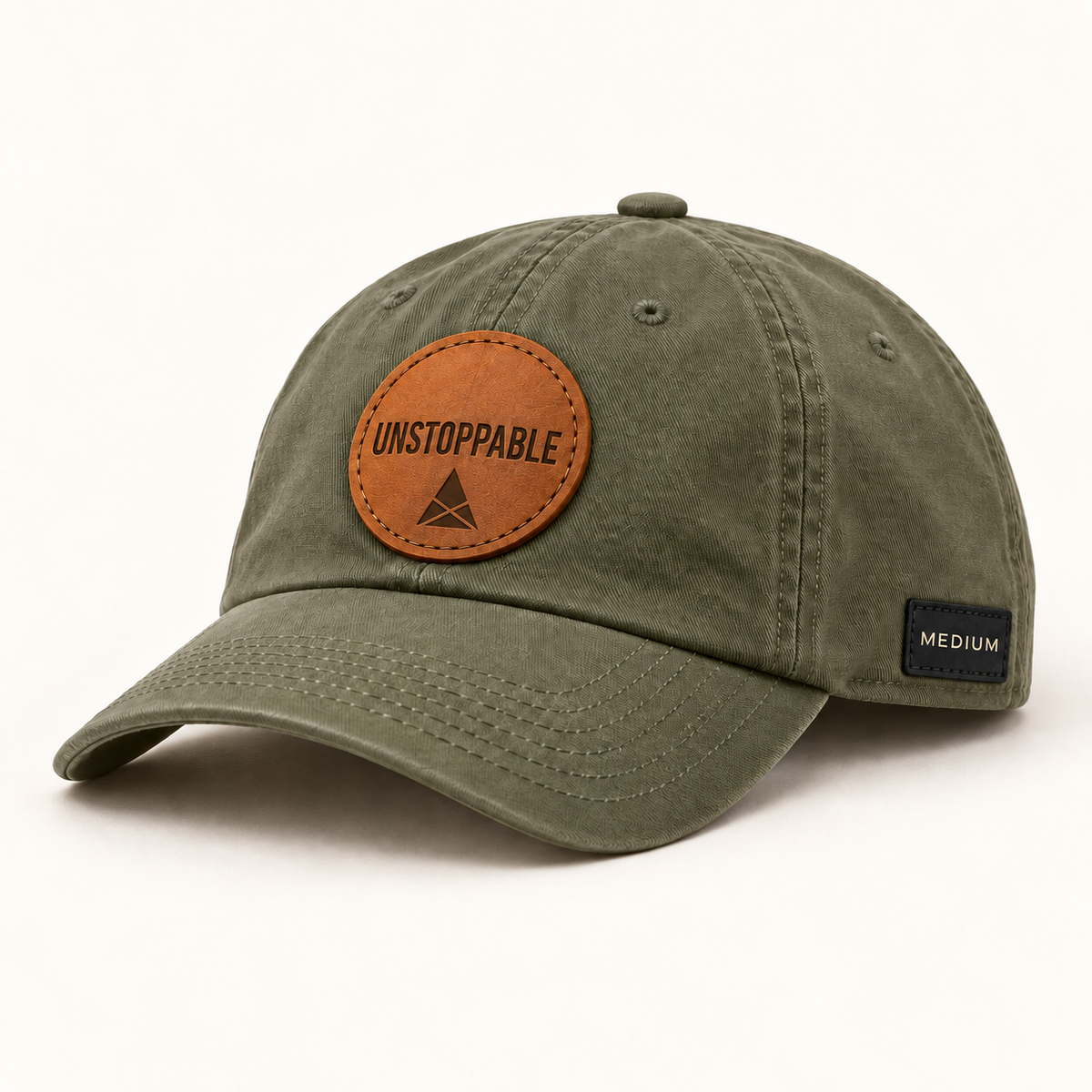 MEDIUM UNSTOPPABLE hat in Loden with leather front patch
