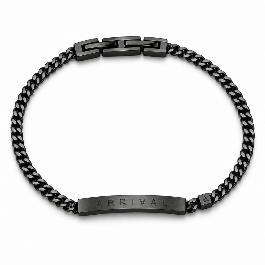 Women’s Word Bracelet — Black — engraved ARRIVAL