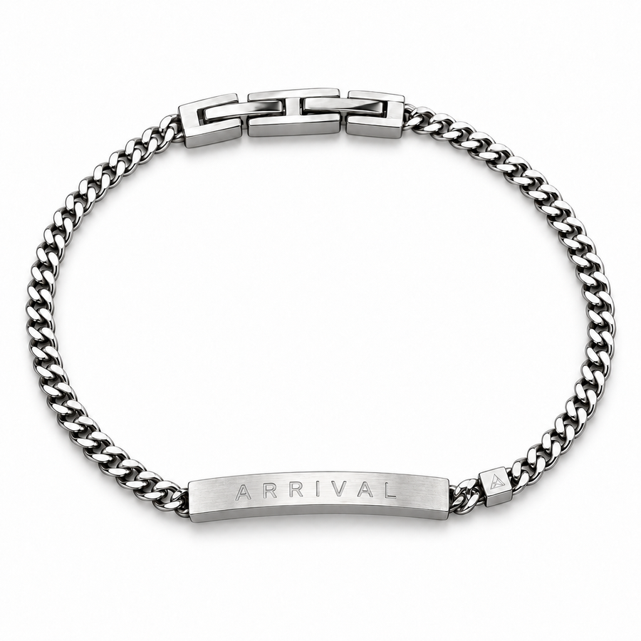 Women’s Word Bracelet — Silver — engraved ARRIVAL