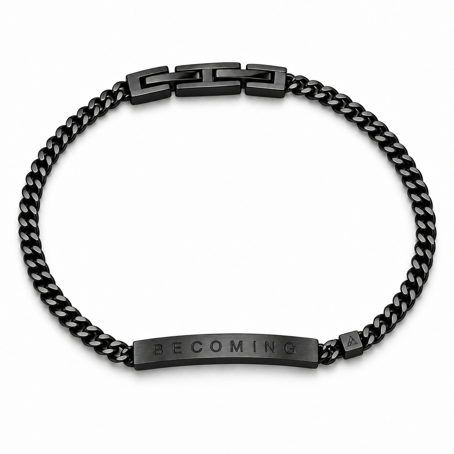 Women’s Word Bracelet — Black — engraved BECOMING