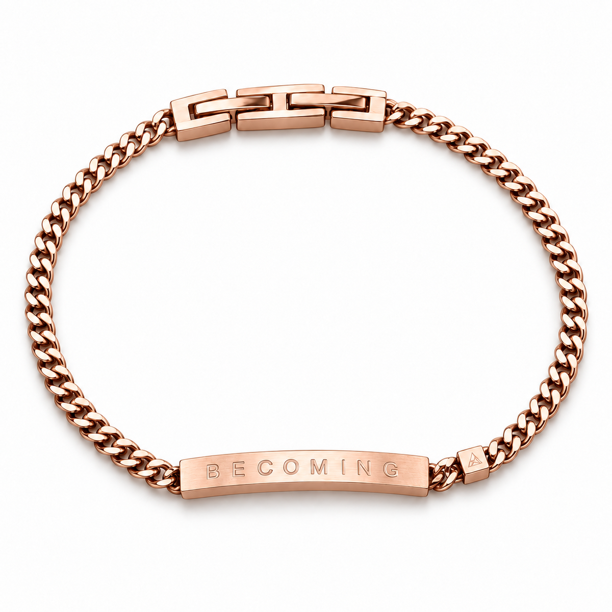 Women’s Word Bracelet — Rose Gold — engraved BECOMING