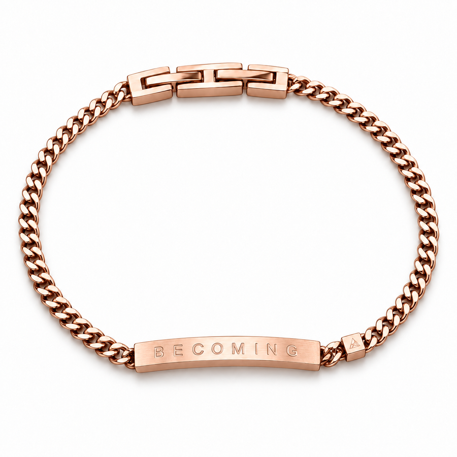 Women’s Word Bracelet — Rose Gold — engraved BECOMING