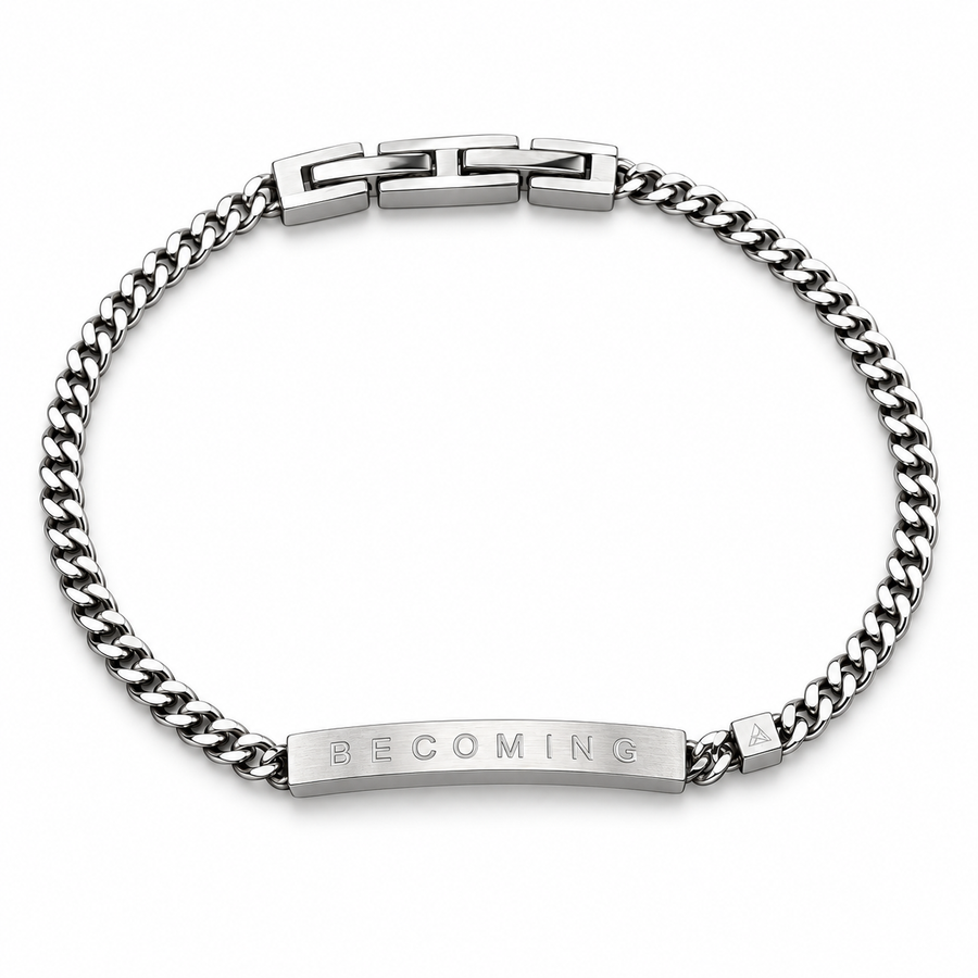 Women’s Word Bracelet — Silver — engraved BECOMING