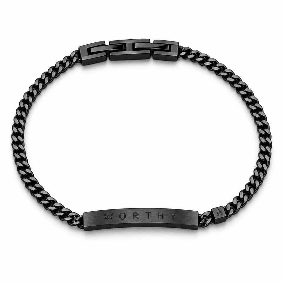 Women’s Word Bracelet — Black — engraved WORTHY