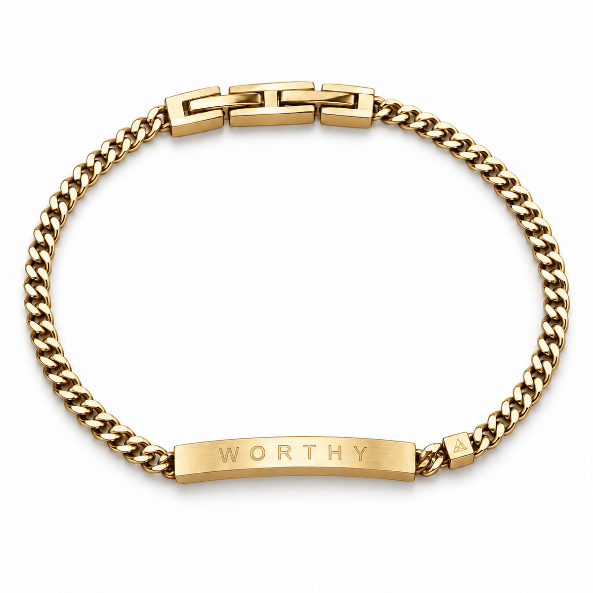 Women’s Word Bracelet — Gold — engraved WORTHY