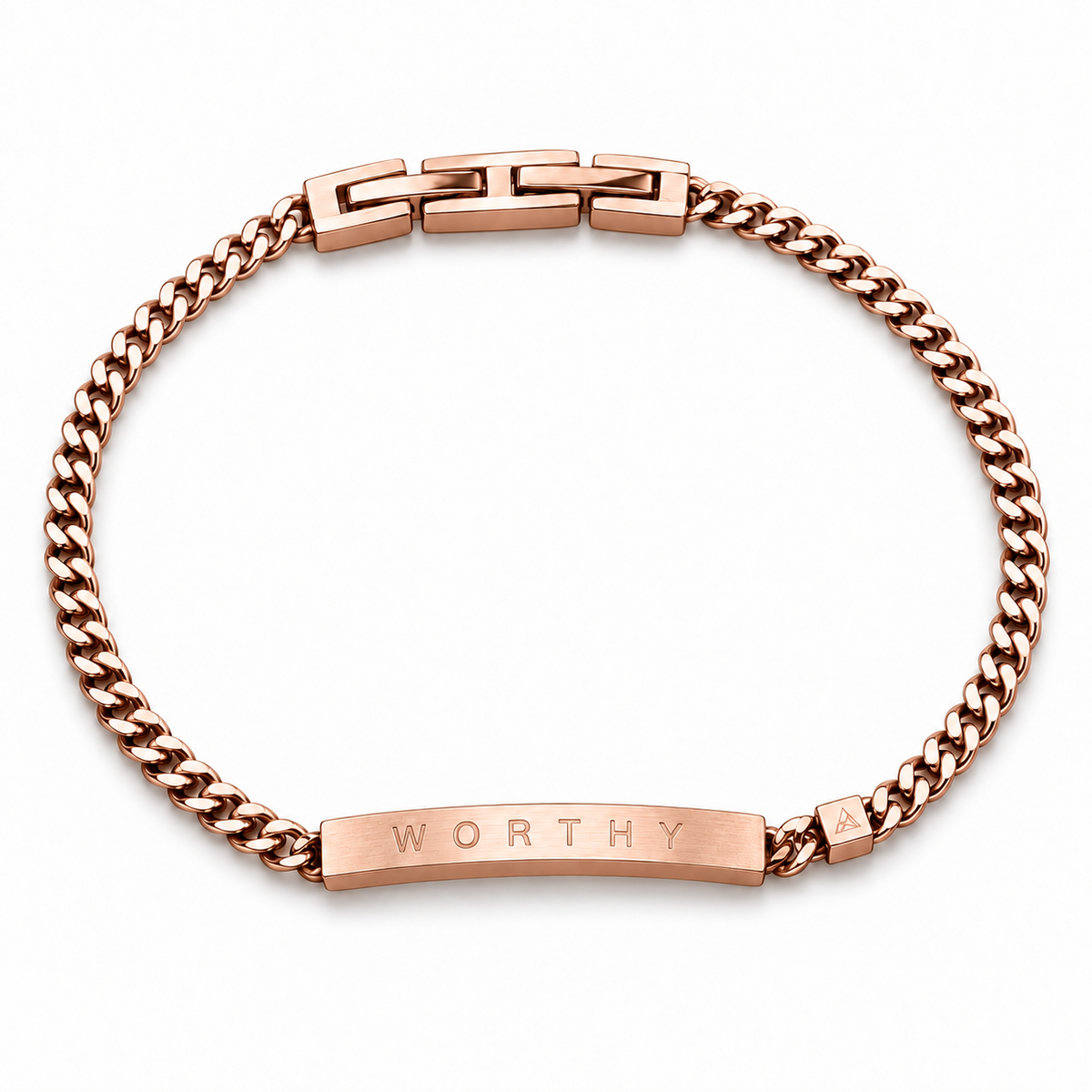 Women’s Word Bracelet — Rose Gold — engraved WORTHY