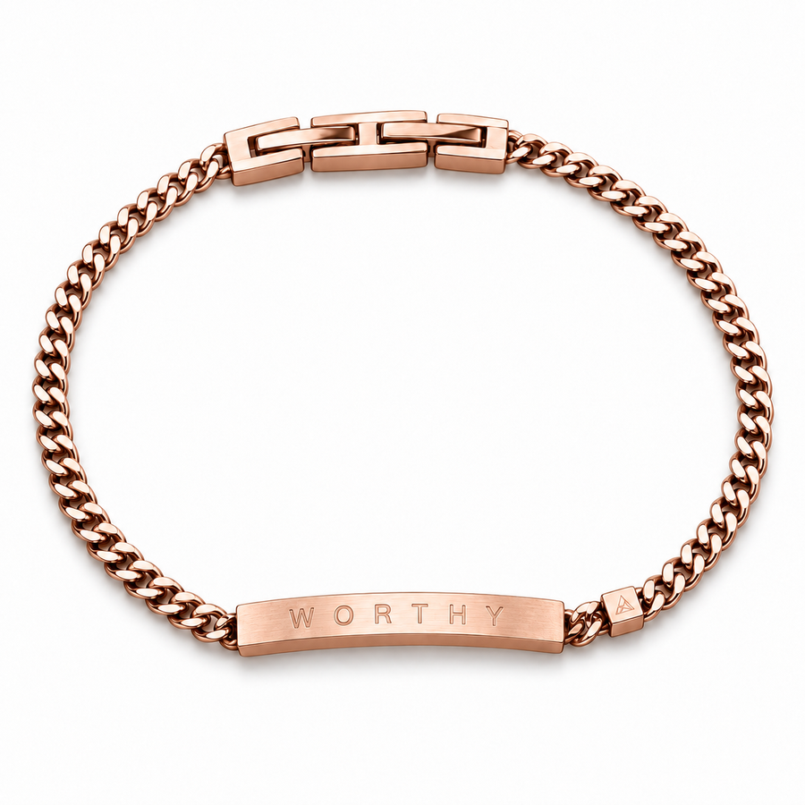Women’s Word Bracelet — Rose Gold — engraved WORTHY