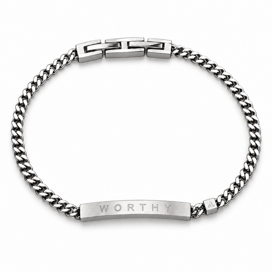 Women’s Word Bracelet — Silver — engraved WORTHY