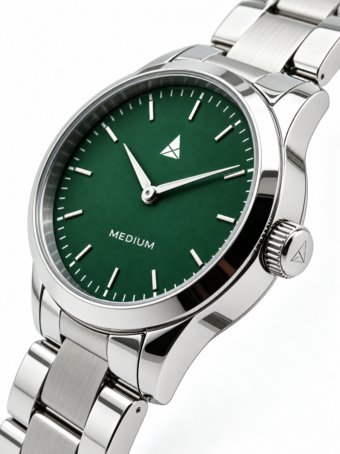 The Comeback First Edition 38mm — Silver / Green — crown profile