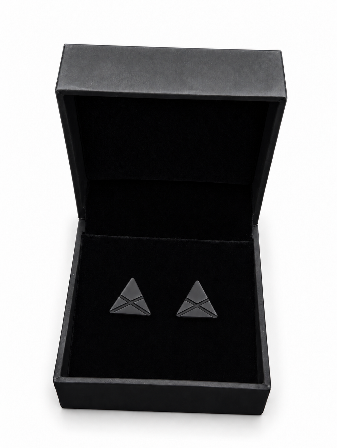 MEDIUM Triangle Ear Studs — Gunmetal — in gift box
