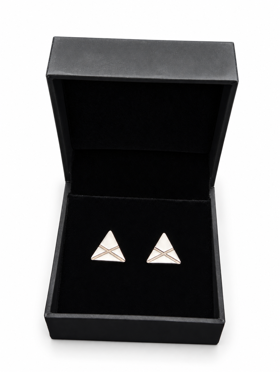 MEDIUM Triangle Ear Studs — Silver — in gift box