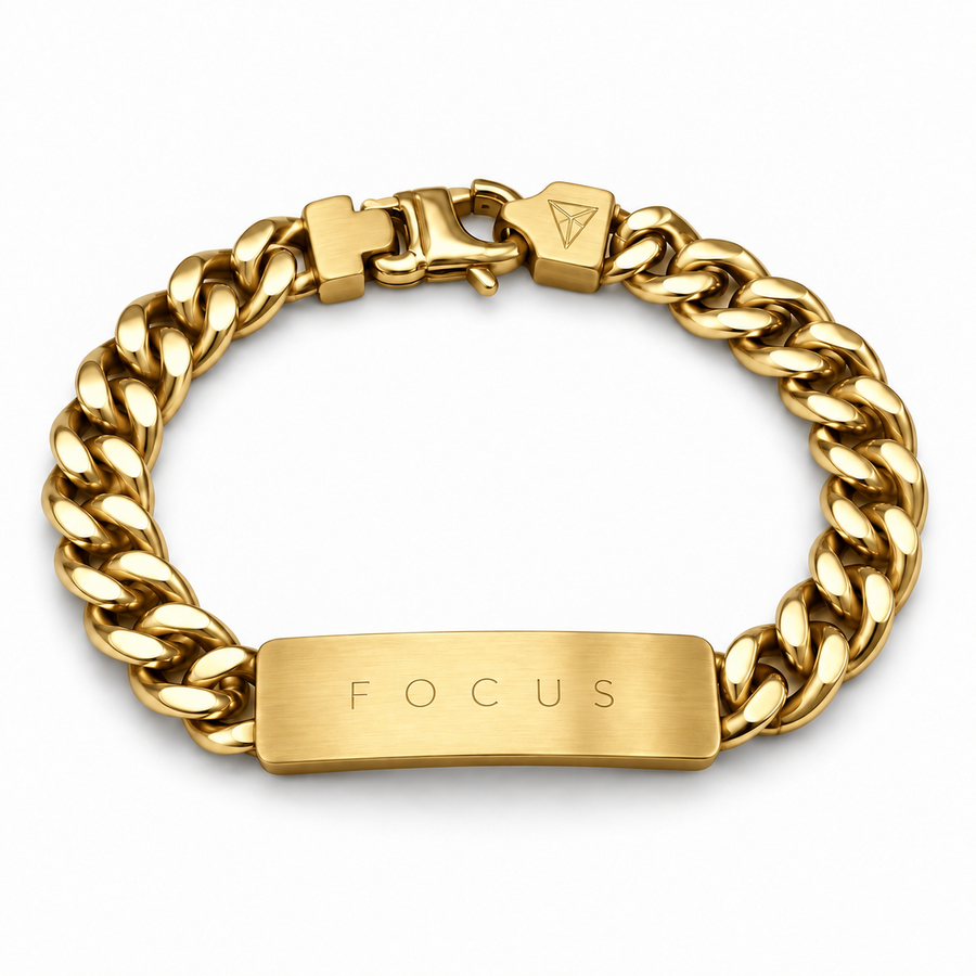Men’s Word Bracelet — Gold — engraved FOCUS