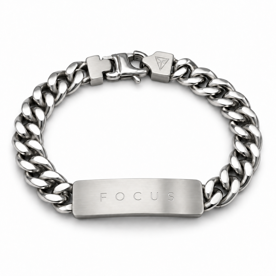 Men’s Word Bracelet — Silver — engraved FOCUS