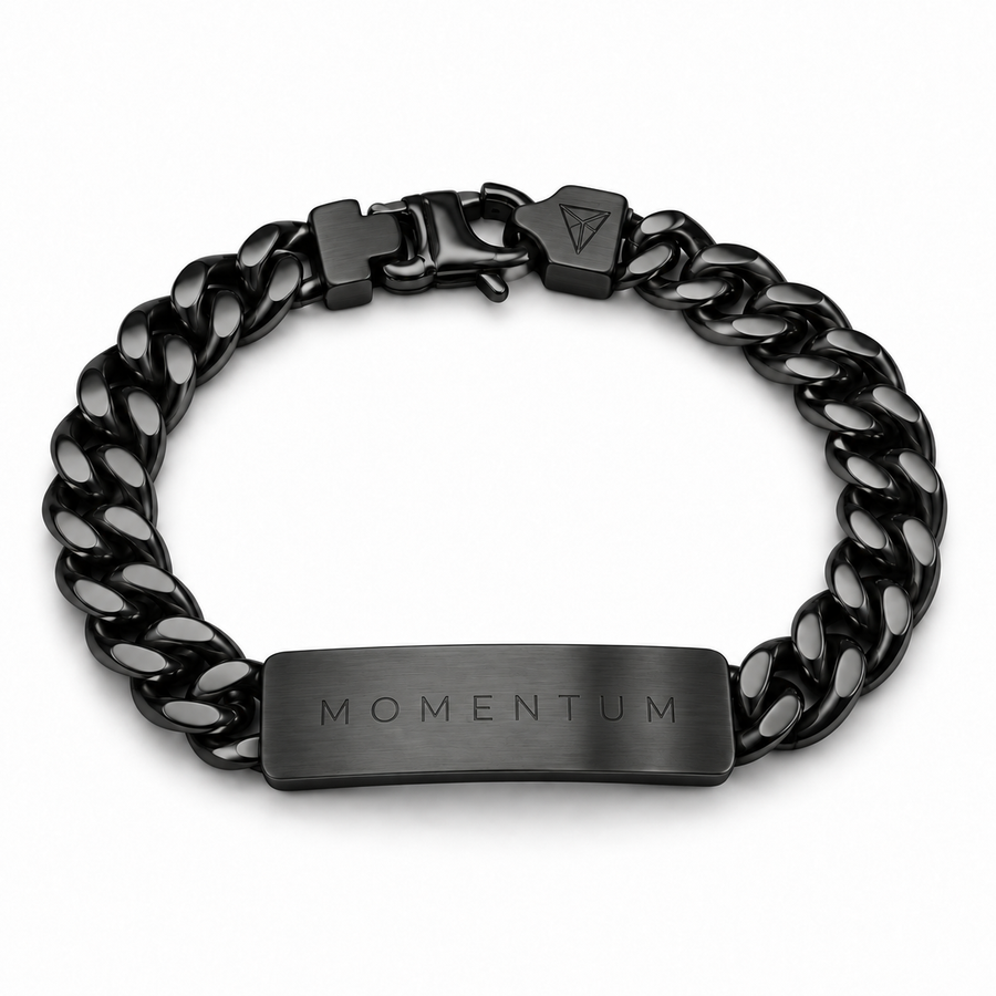 Men’s Word Bracelet — Black — engraved MOMENTUM