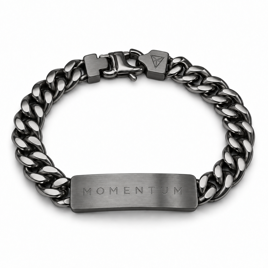 Men’s Word Bracelet — Gunmetal — engraved MOMENTUM
