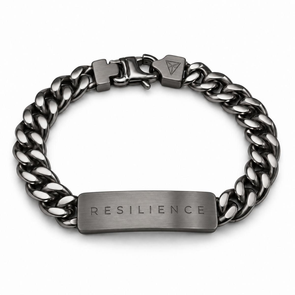 Men’s Word Bracelet — Gunmetal — engraved RESILIENCE