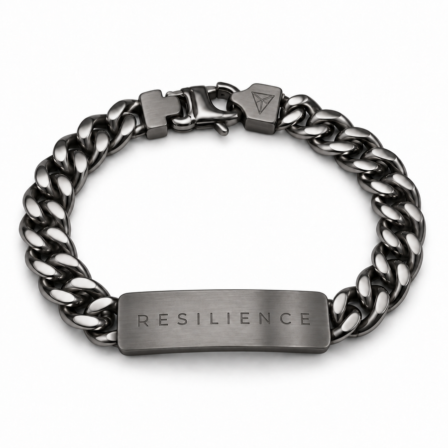 Men’s Word Bracelet — Gunmetal — engraved RESILIENCE