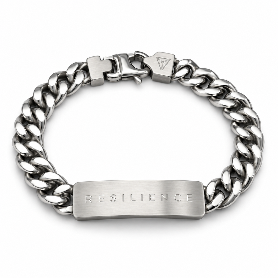 Men’s Word Bracelet — Silver — engraved RESILIENCE