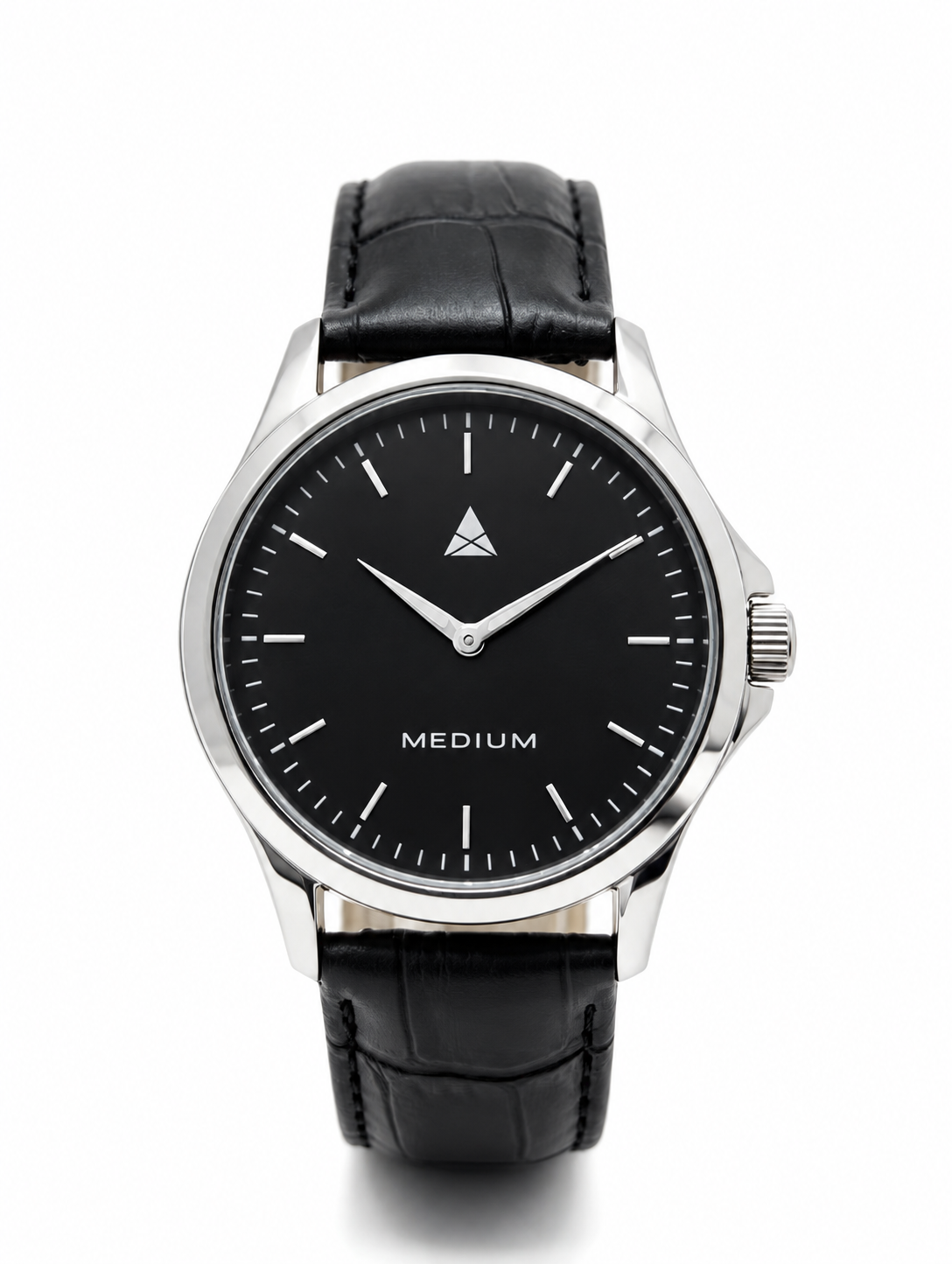 The Comeback leather watch, Silver / Black — front