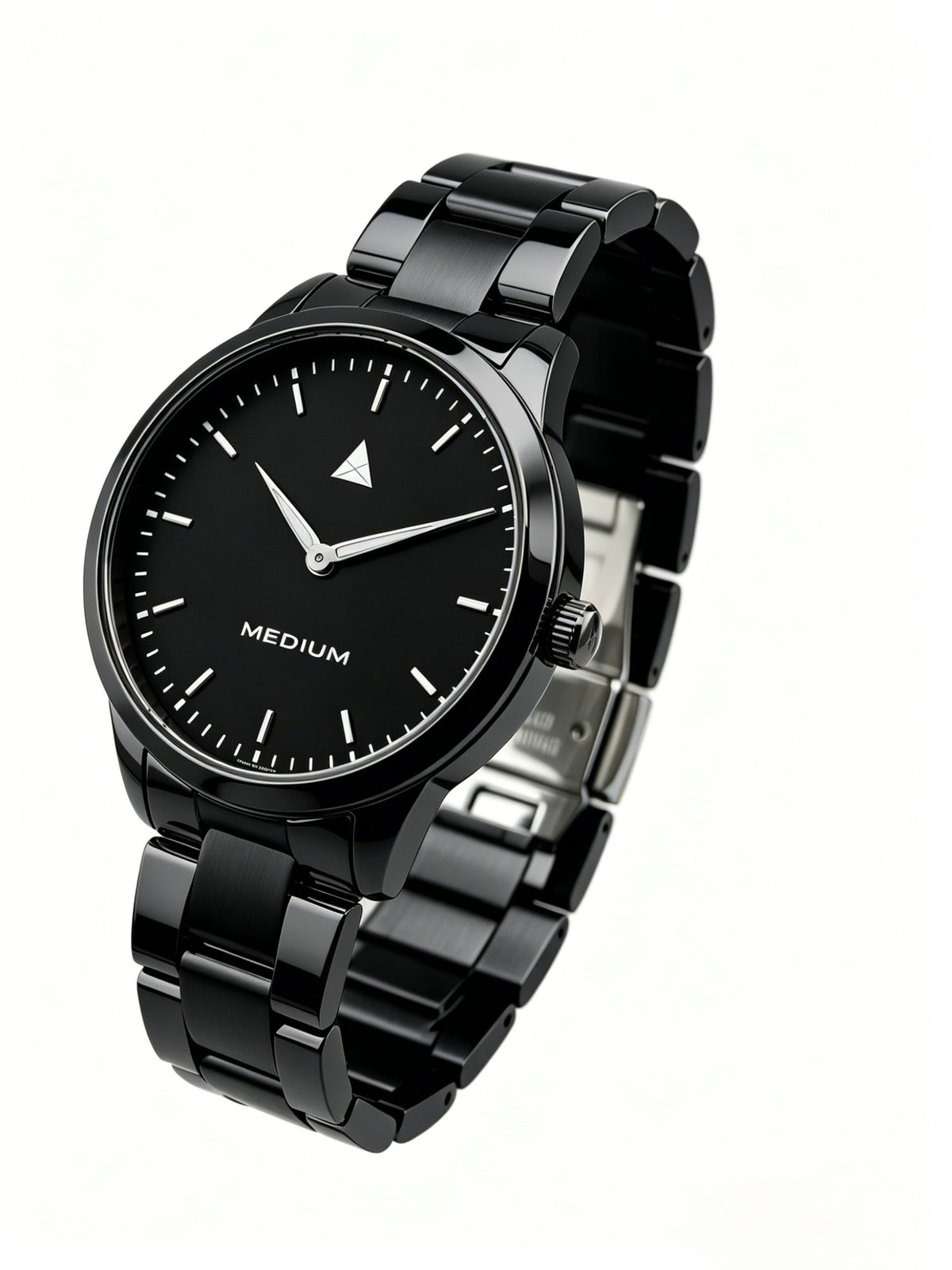The Comeback Women’s Steel Watch — All Black — angled view
