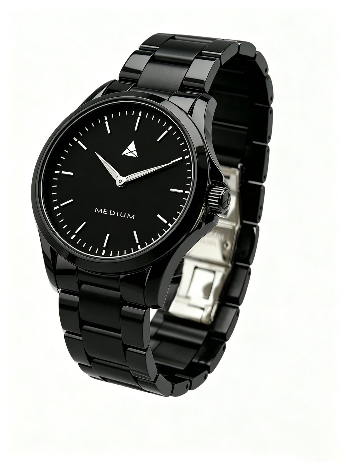 The Comeback Men’s Steel Watch — All Black — angled view