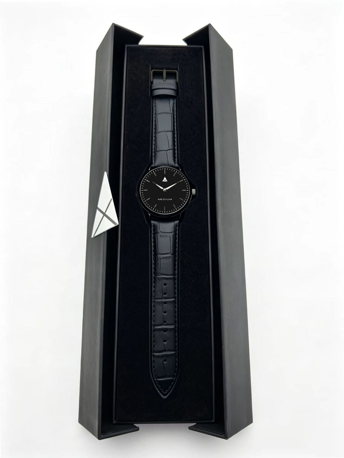 The Comeback Women’s Leather Watch — All Black — box