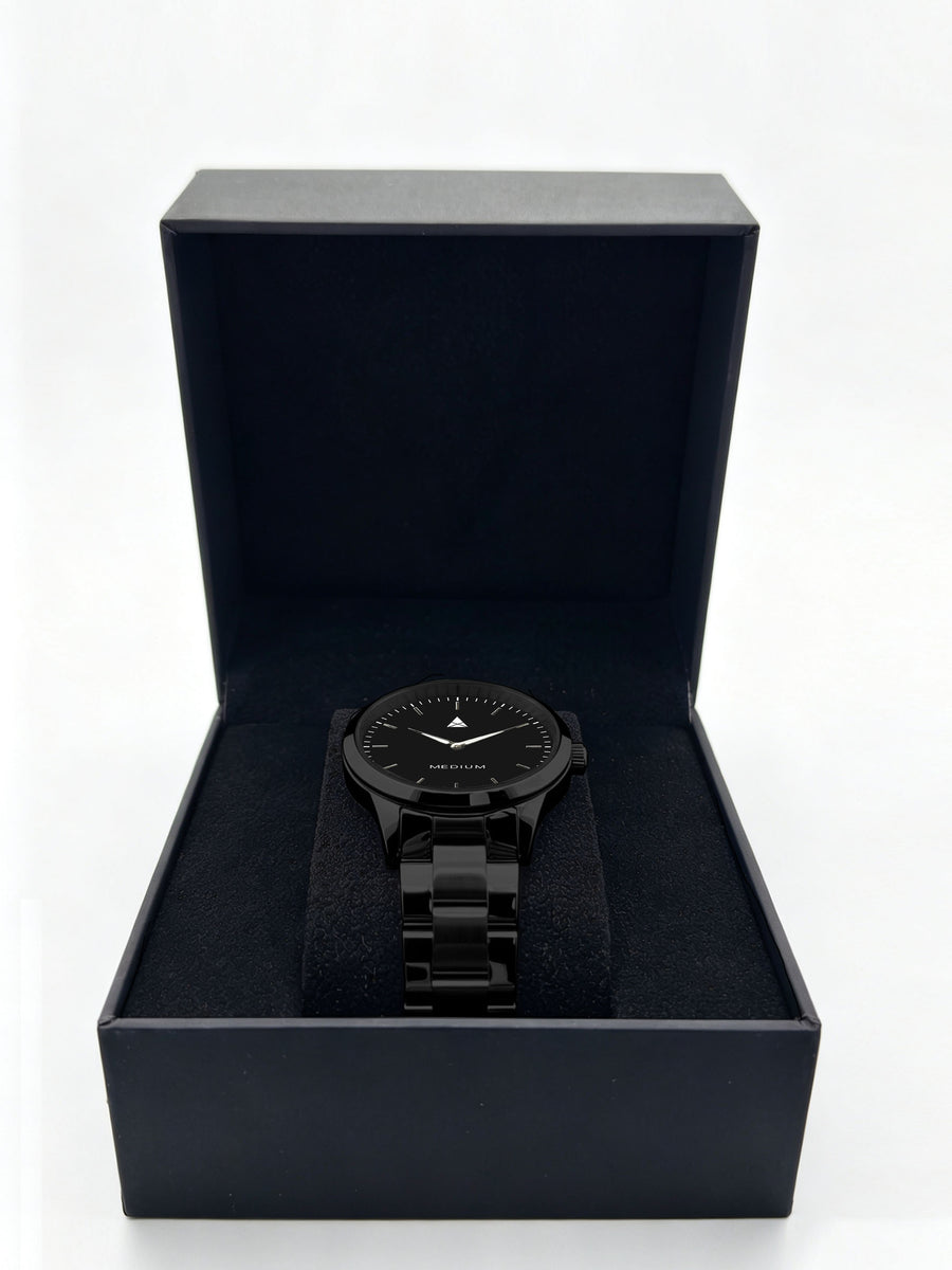 The Comeback Women’s Steel Watch — All Black — box
