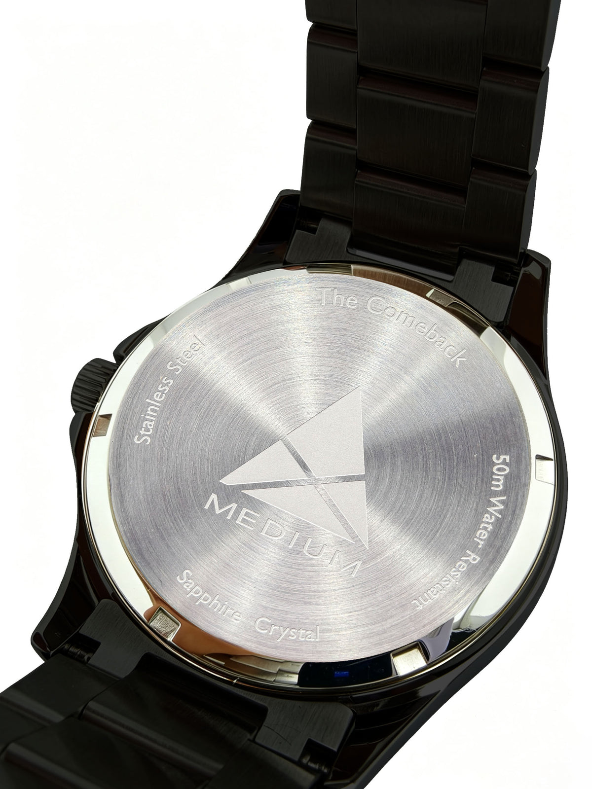 The Comeback Men’s Steel Watch — All Black — caseback