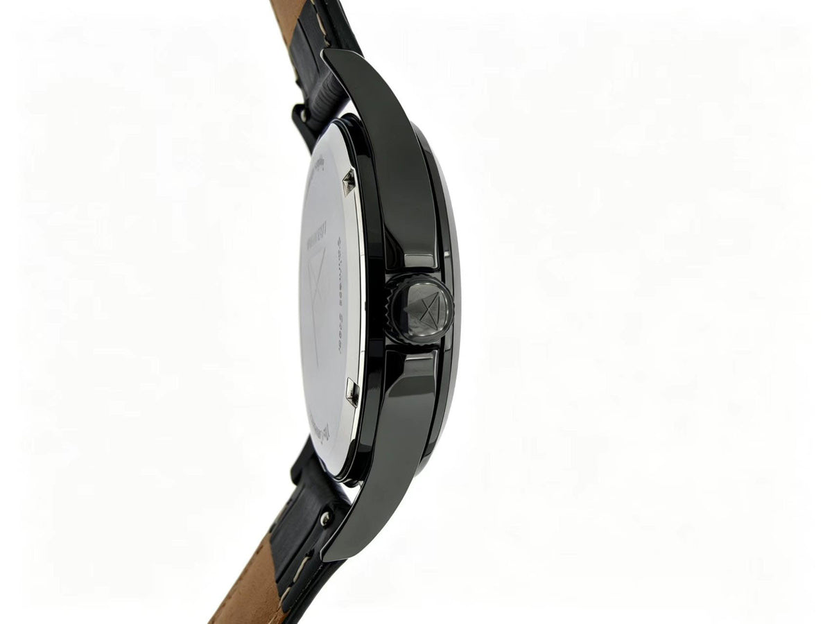 The Comeback Men’s Leather Watch — All Black — side view