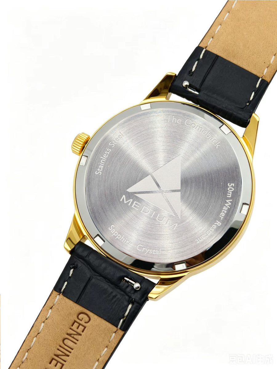 The Comeback Women’s Leather Watch — Gold / Black — caseback