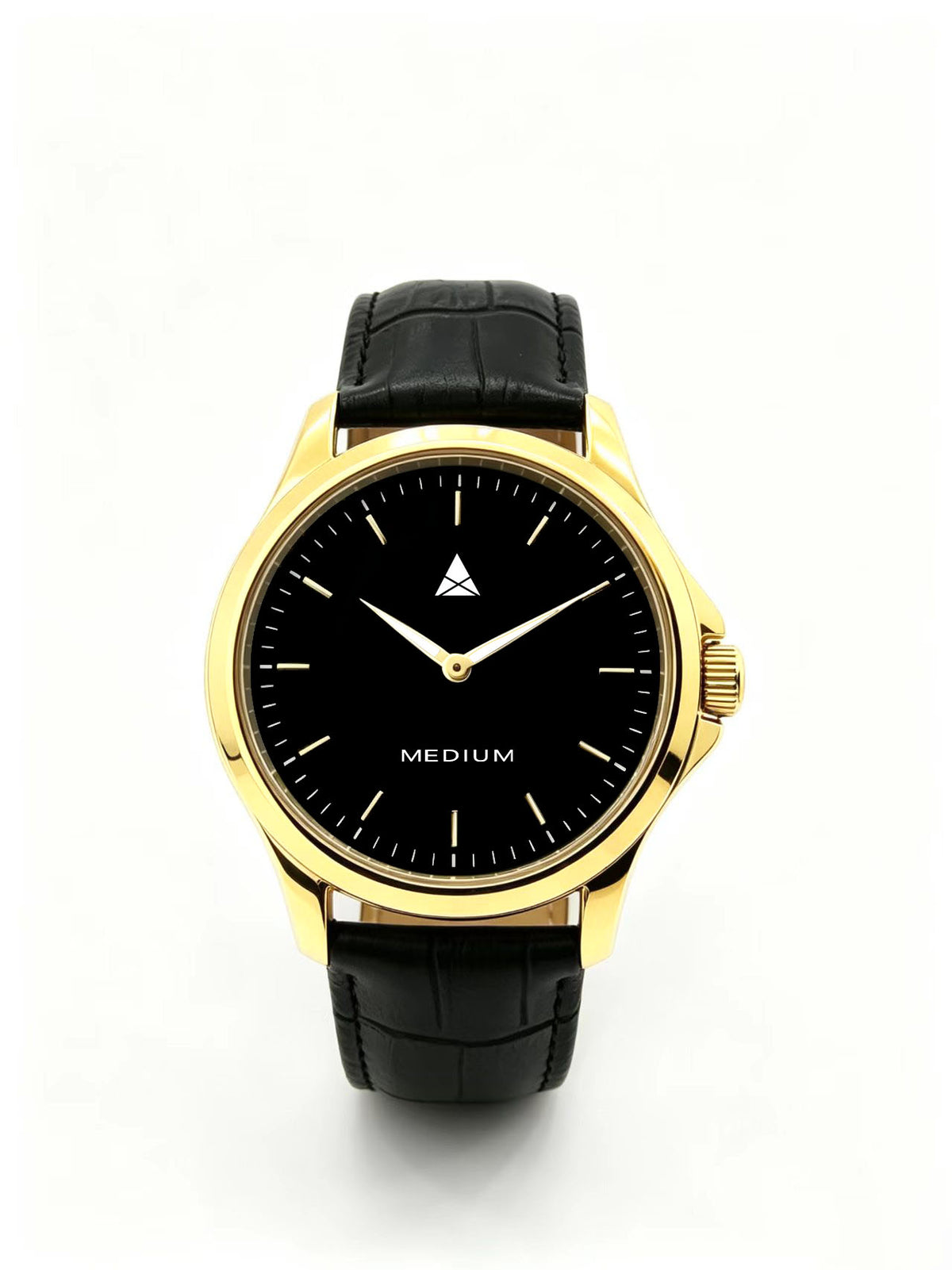 The Comeback Men’s Leather Watch — Gold / Black — front view