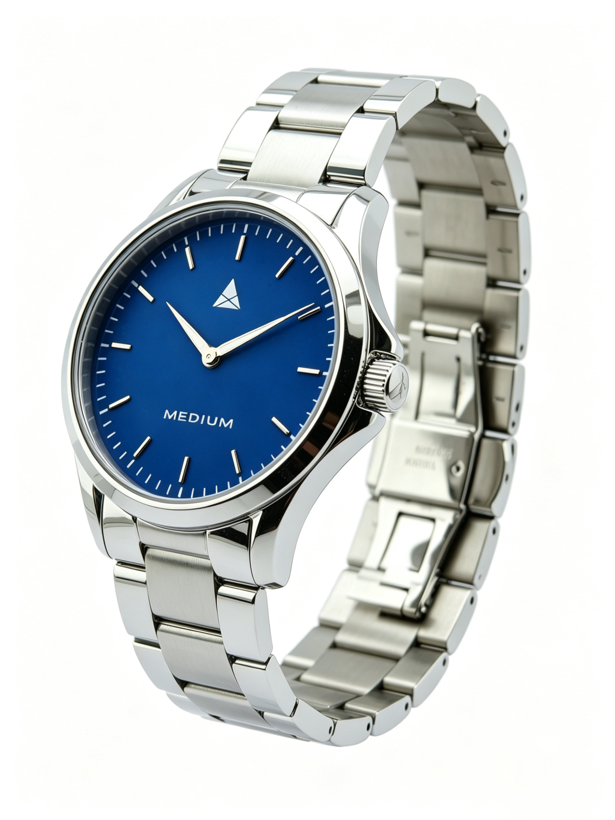 The Comeback Men’s Steel Watch — Silver / Blue — angled view