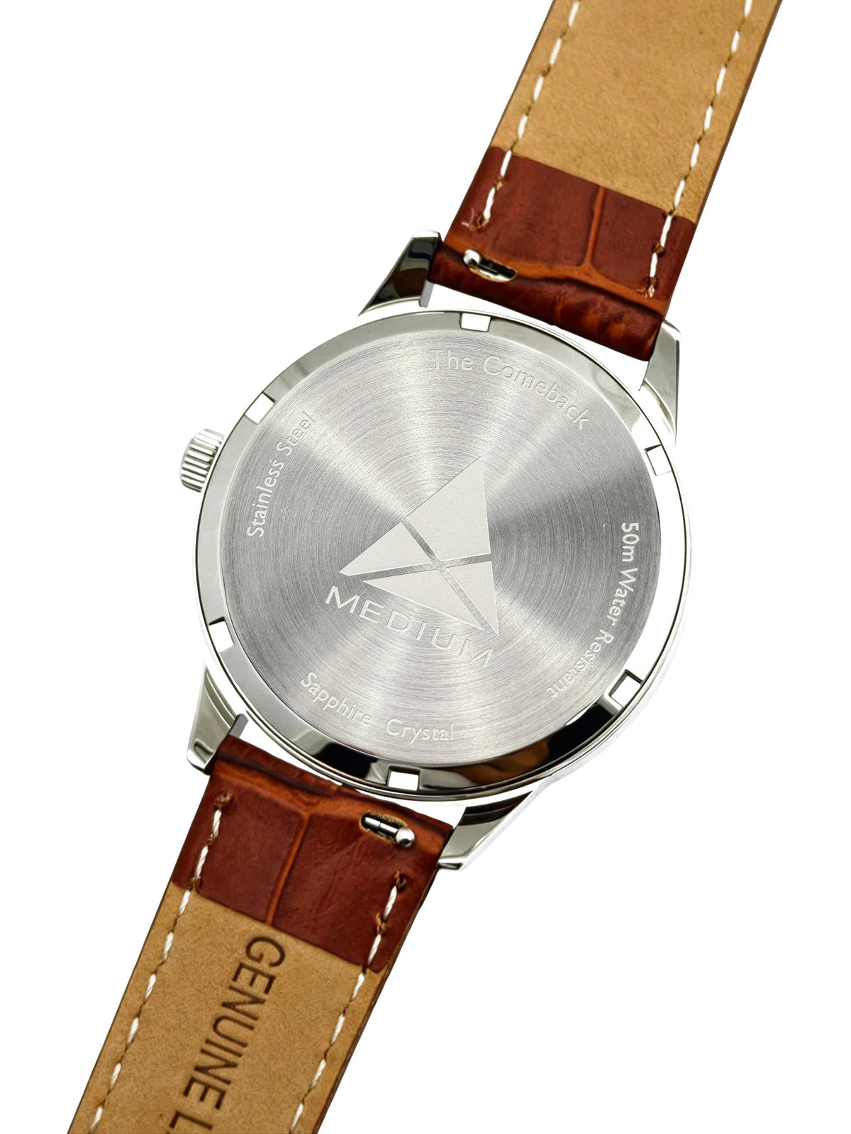 The Comeback Women’s Leather Watch — Silver / Blue — caseback