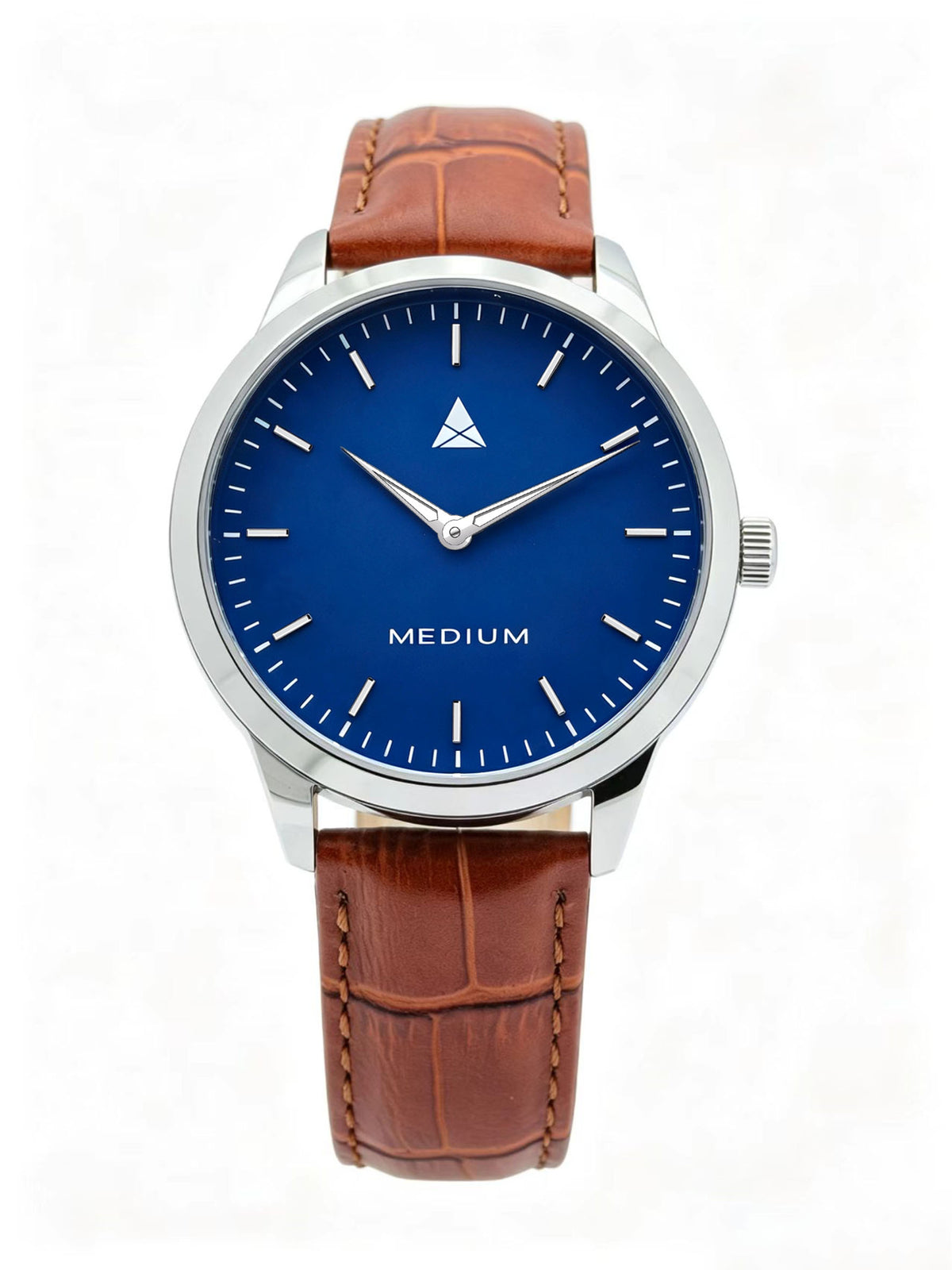 The Comeback Women’s Leather Watch — Silver / Blue — front view