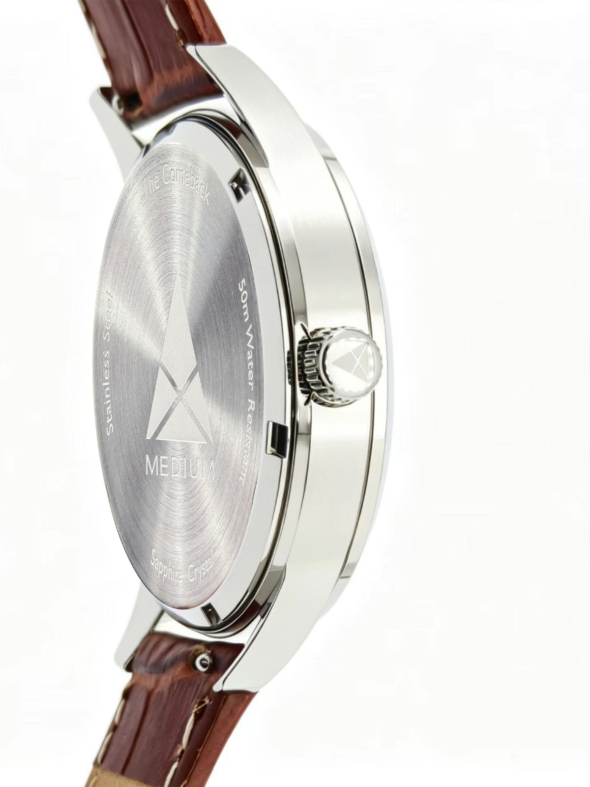 The Comeback Women’s Leather Watch — Silver / Blue — side view