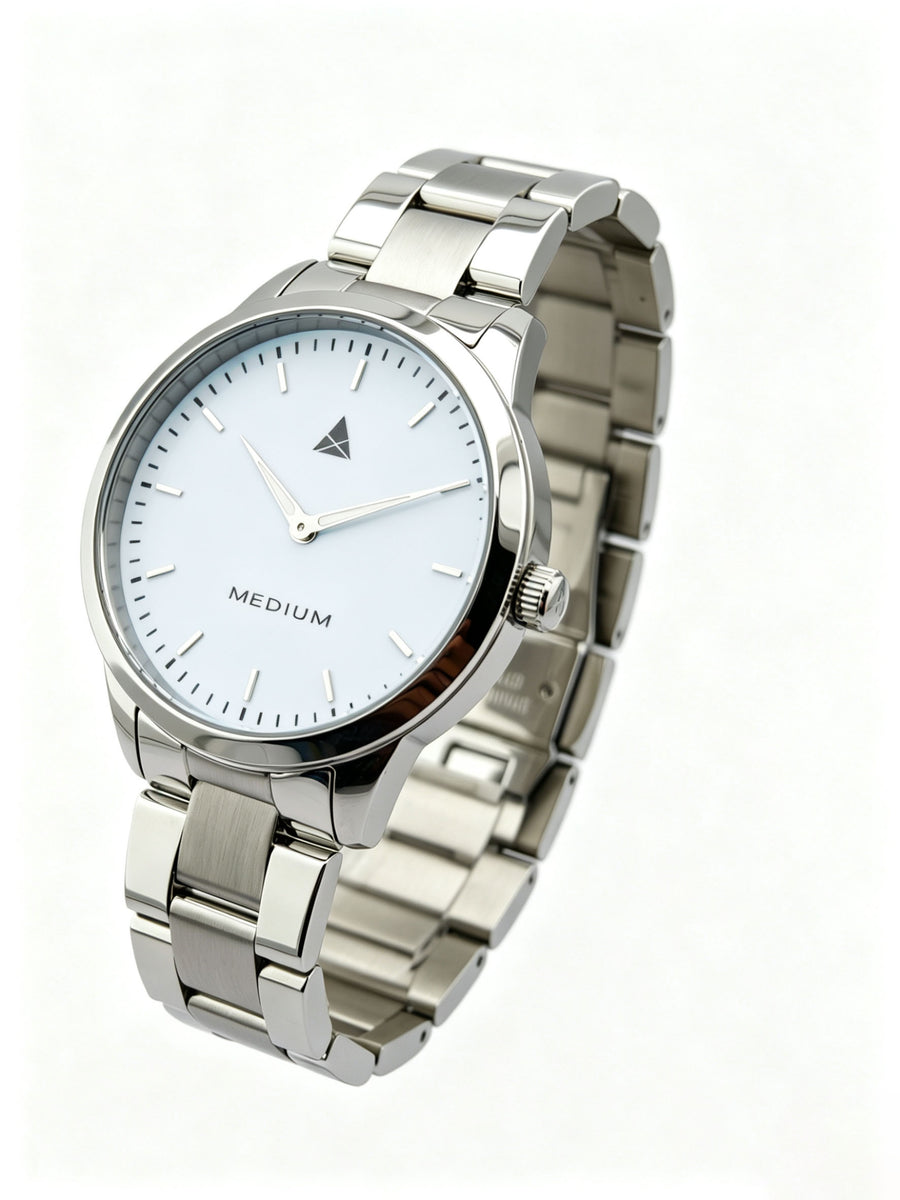 The Comeback Women’s Steel Watch — Silver / White — angled view