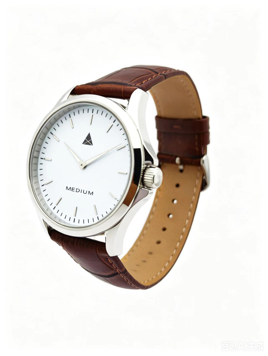 The Comeback Men’s Leather Watch — Silver / White — angled view