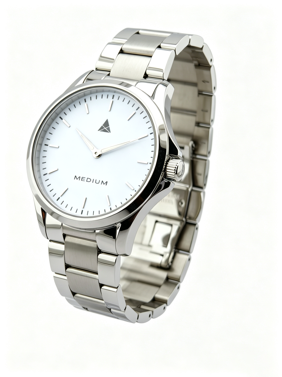 The Comeback Men’s Steel Watch — Silver / White — angled view